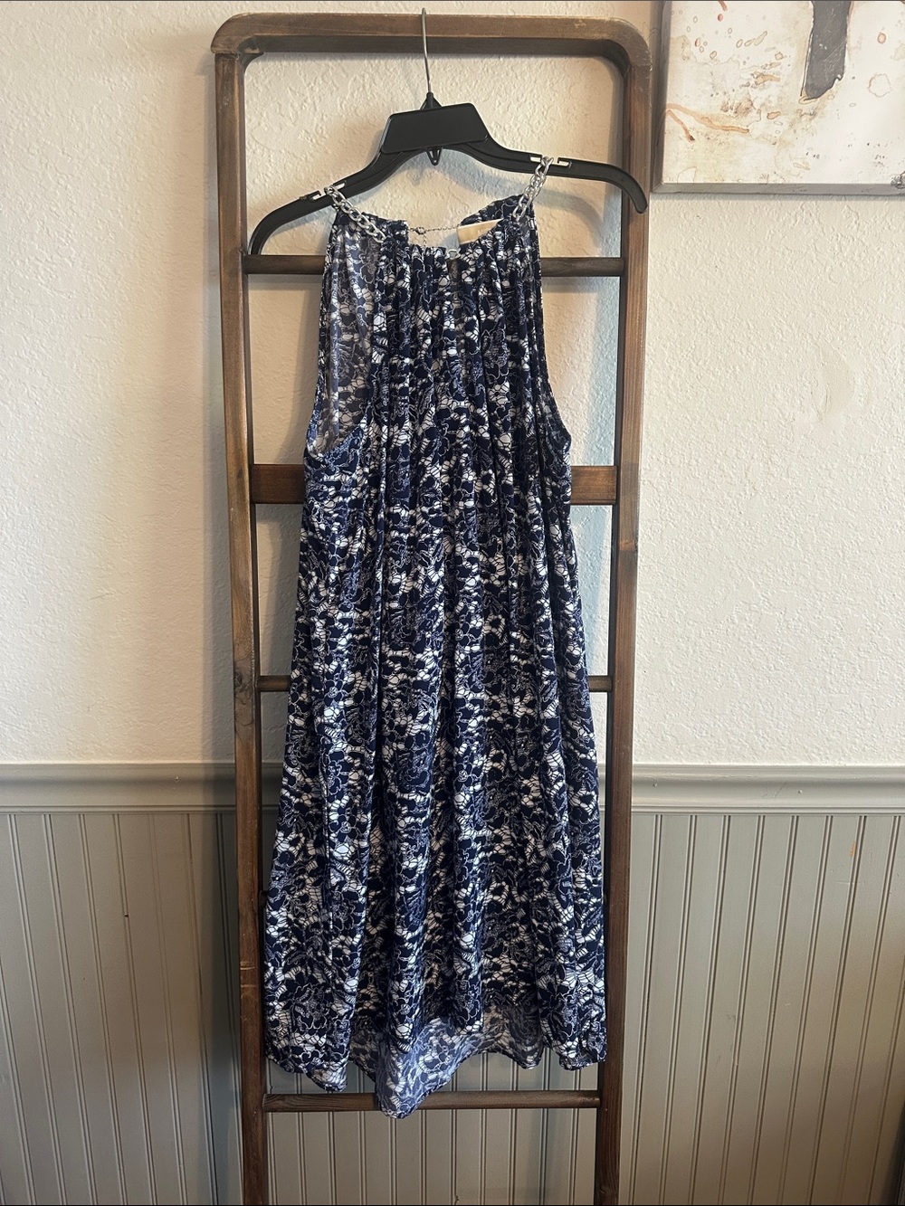 Michael Kors Navy and White Floral Halter Dress